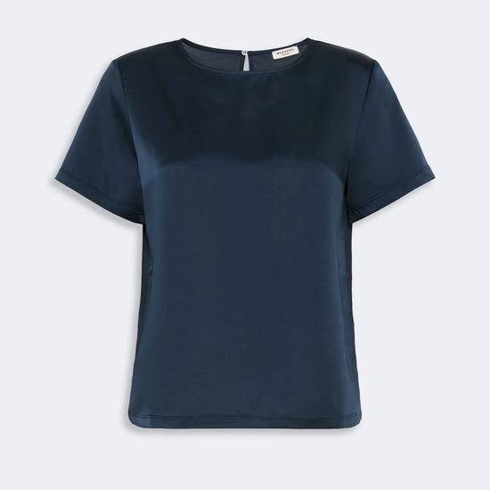 Young Ideas & Henmores -Gilbert Satin Short Sleeve Top -007 Navy -S