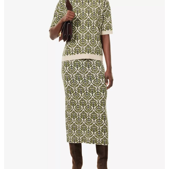 Young Ideas/Henmores - Lena Deco Print Knitted Skirt - 011 Green Deco - S