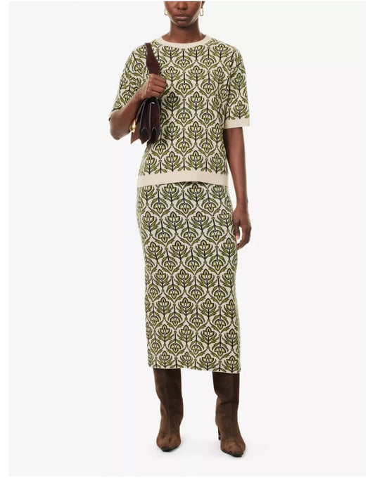 Young Ideas/Henmores - Lena Deco Print Knitted Skirt - 011 Green Deco - S