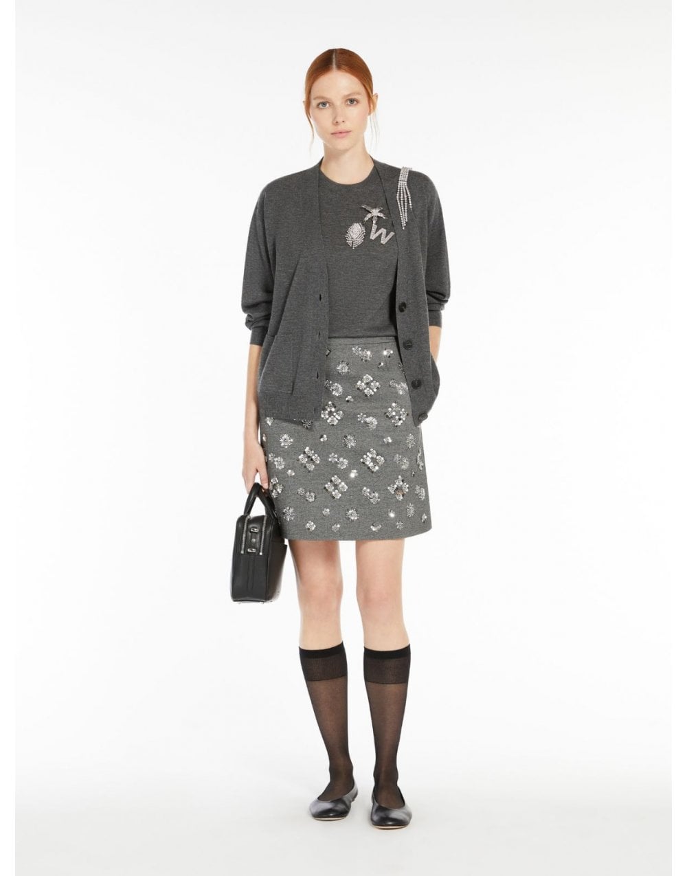 Young Ideas/Henmores - Monza Diamante Detail Jersey Skirt - 002 Grey - XS