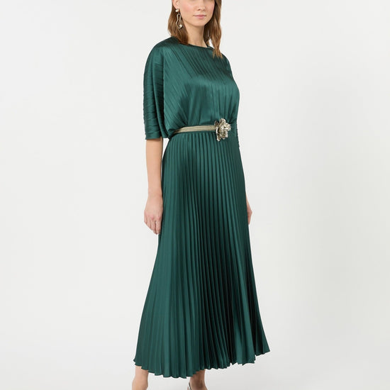 Young Ideas & Henmores -Nicchia Pleated Midi Skirt -011 Dark Green -8