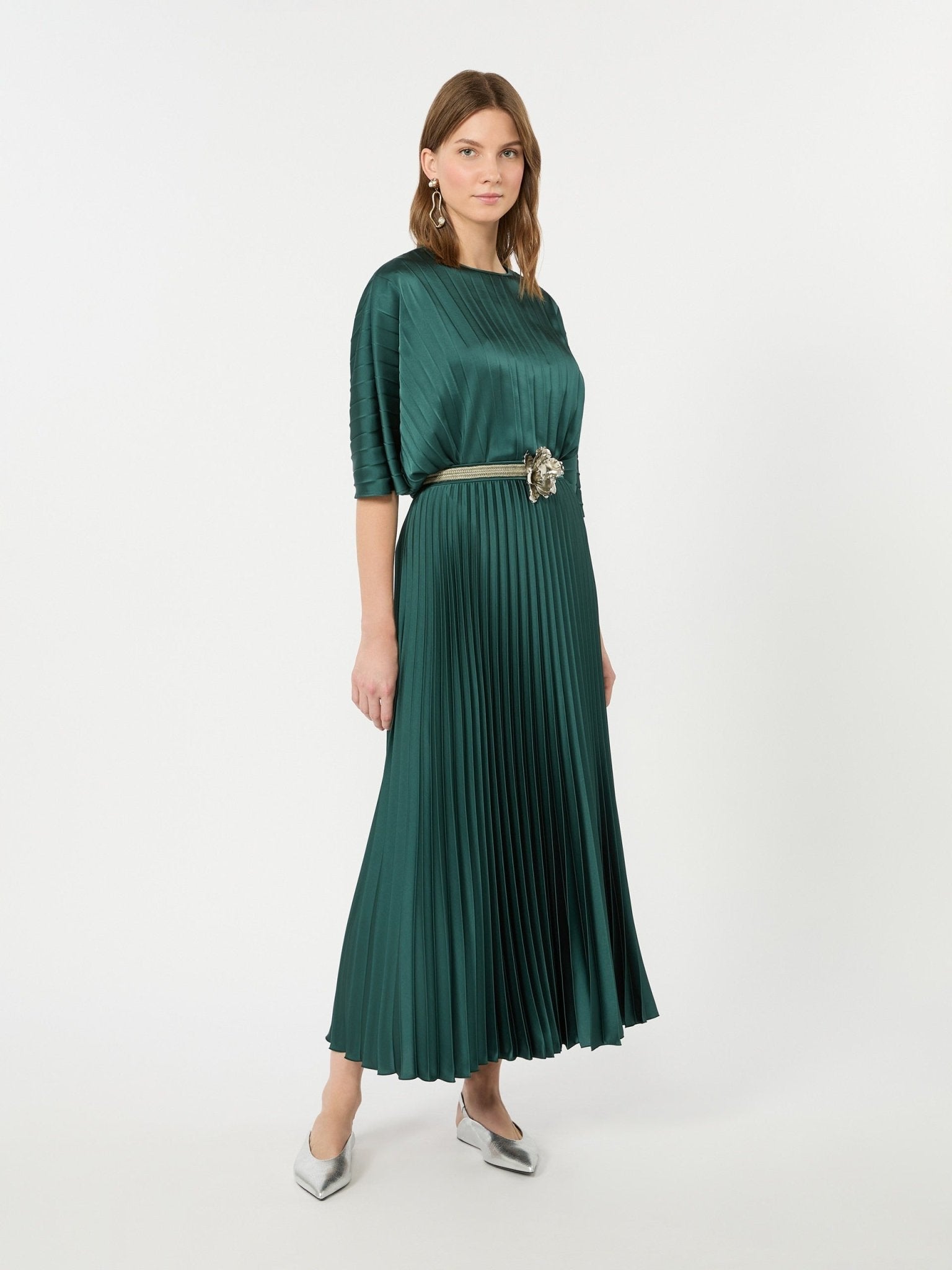 Young Ideas & Henmores -Nicchia Pleated Midi Skirt -011 Dark Green -8
