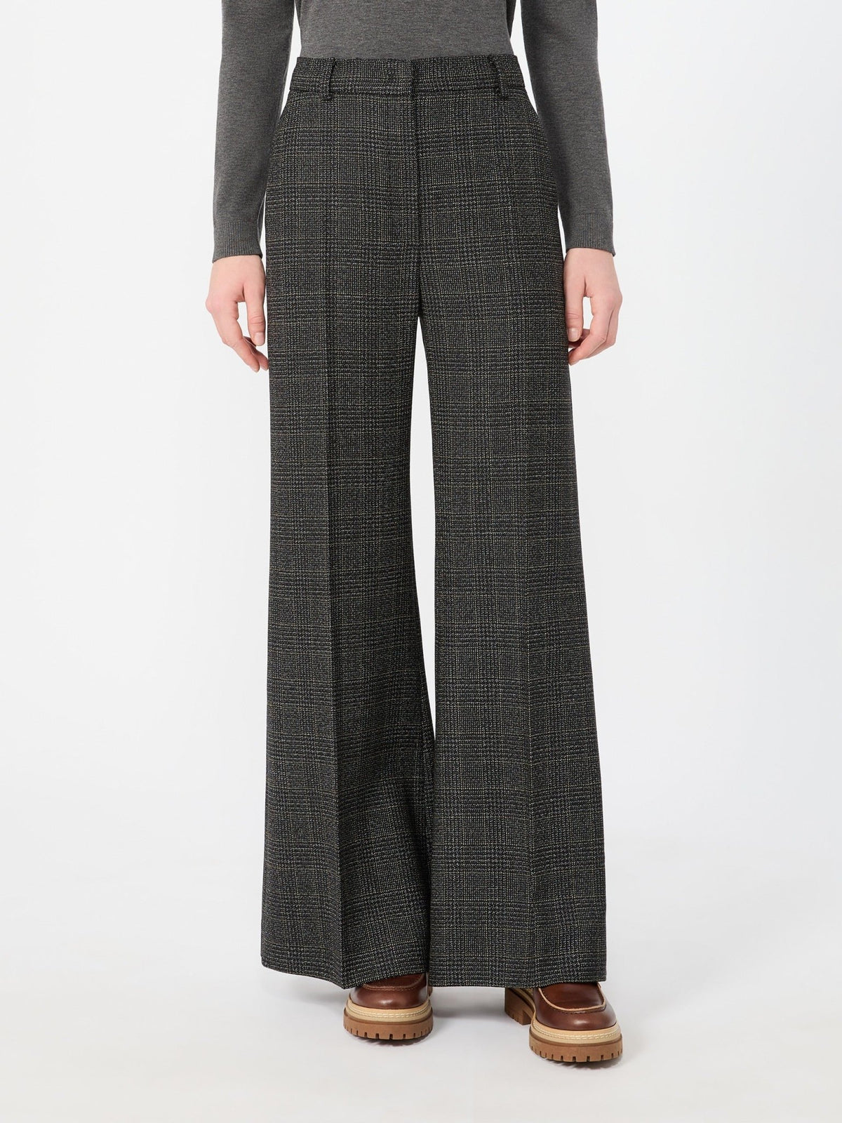 Young Ideas & Henmores -Pacca Check Bootleg Trousers -002 Dark Grey -8
