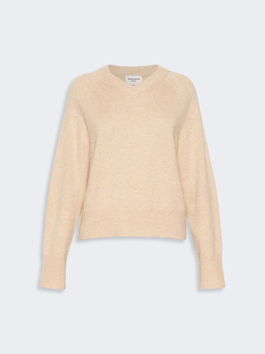 Young Ideas & Henmores -Padre V Neck Cashmere Jumper -002 Beige -XS