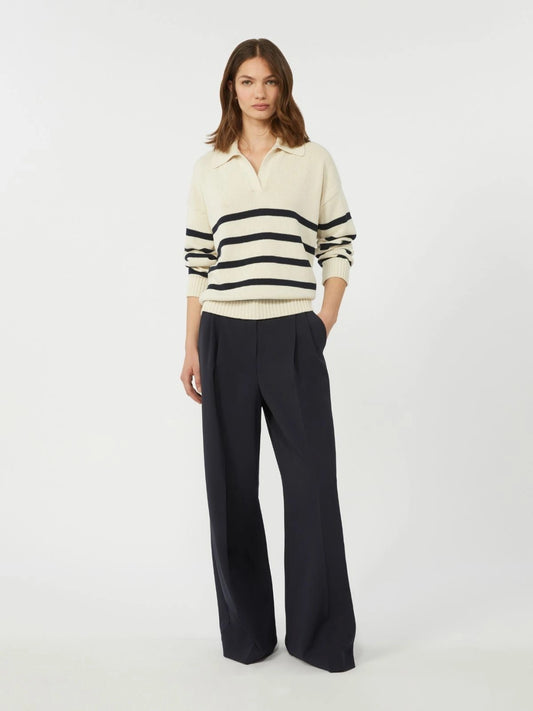 Young Ideas/Henmores - Panfilo V Neck Collared Stripe Jumper - 011 Navy Pinstripes - XS