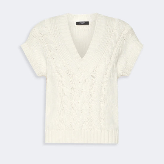 Young Ideas & Henmores - Pascia Cable Knit Sleeveless Vest - 001 Ecru - XS