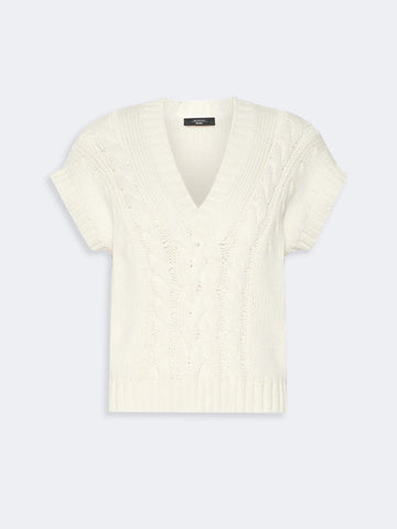 Young Ideas & Henmores - Pascia Cable Knit Sleeveless Vest - 001 Ecru - XS