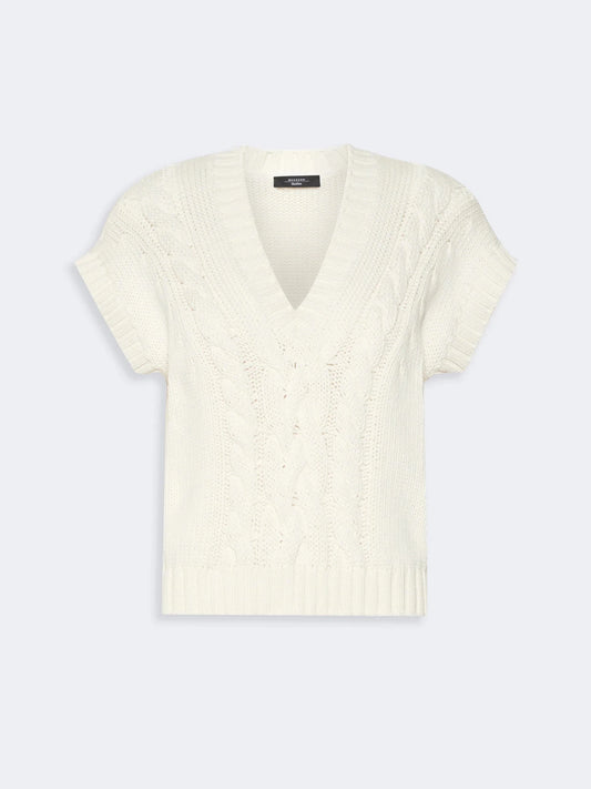 Young Ideas & Henmores - Pascia Cable Knit Sleeveless Vest - 001 Ecru - XS