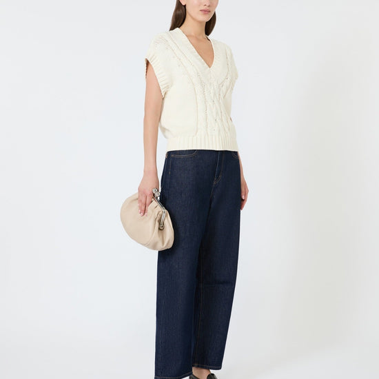 Young Ideas & Henmores - Pascia Cable Knit Sleeveless Vest - 001 Ecru - XS