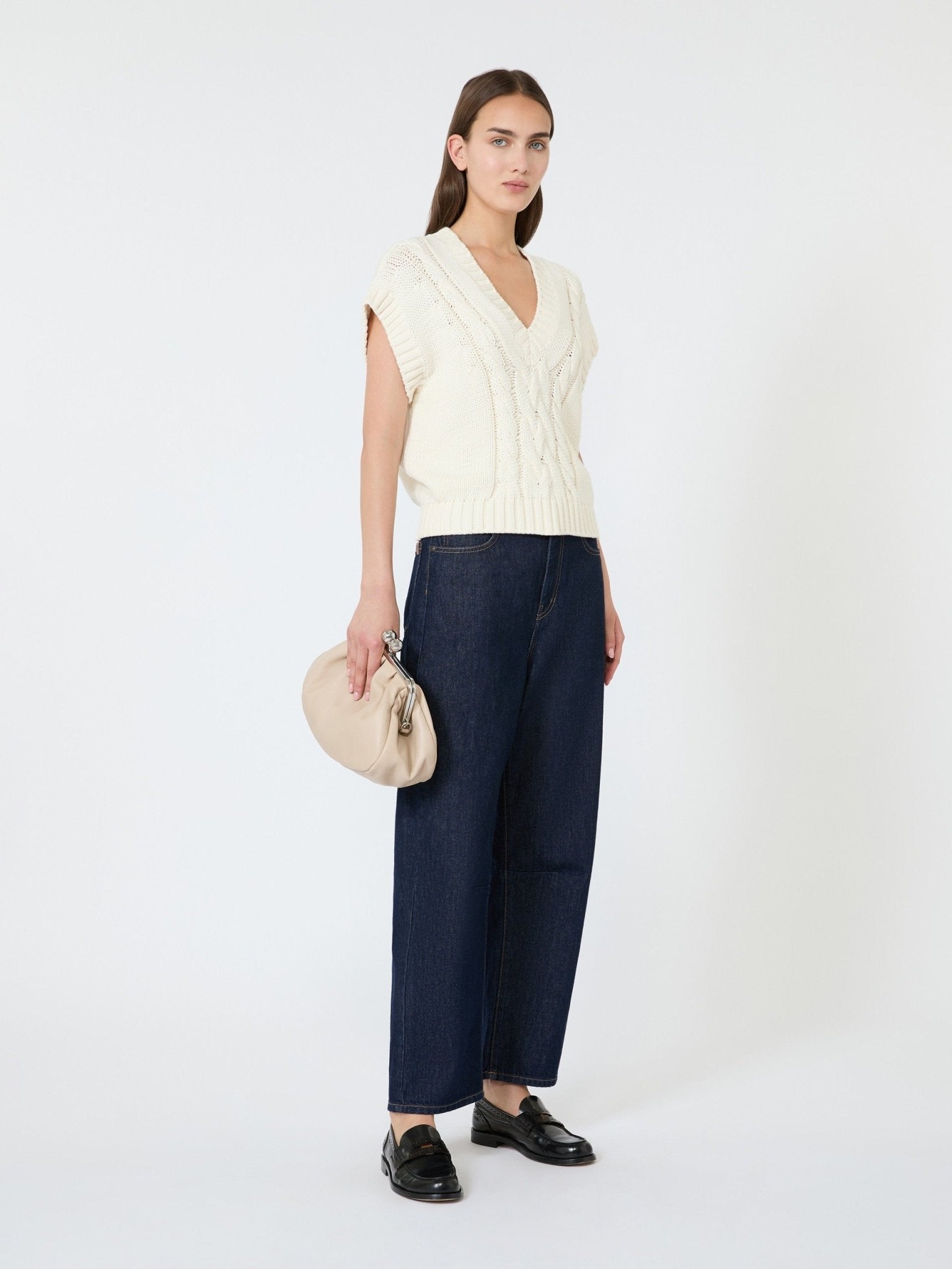 Young Ideas & Henmores - Pascia Cable Knit Sleeveless Vest - 001 Ecru - XS