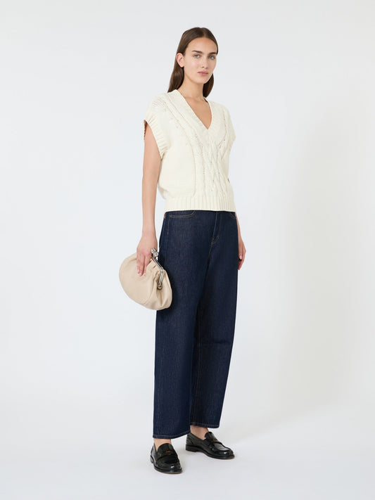 Young Ideas & Henmores - Pascia Cable Knit Sleeveless Vest - 001 Ecru - XS