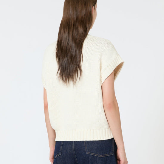 Young Ideas & Henmores - Pascia Cable Knit Sleeveless Vest - 001 Ecru - XS