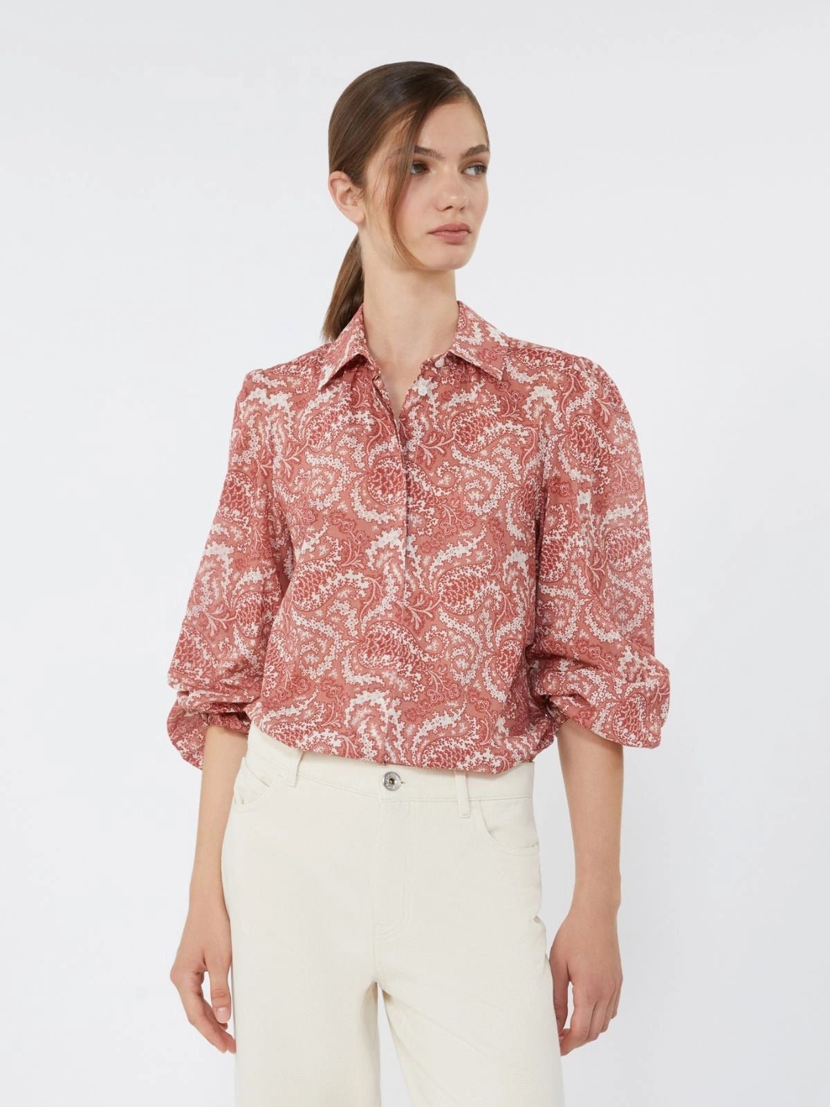 Young Ideas/Henmores - Periodi Paisley Puff Sleeve Shirt - 002 Cherry - 8