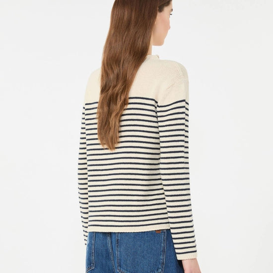 Young Ideas/Henmores - Quadro Shoulder Button Striped Jumper - 011 Navy/Cream - S