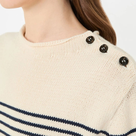 Young Ideas/Henmores - Quadro Shoulder Button Striped Jumper - 011 Navy/Cream - S