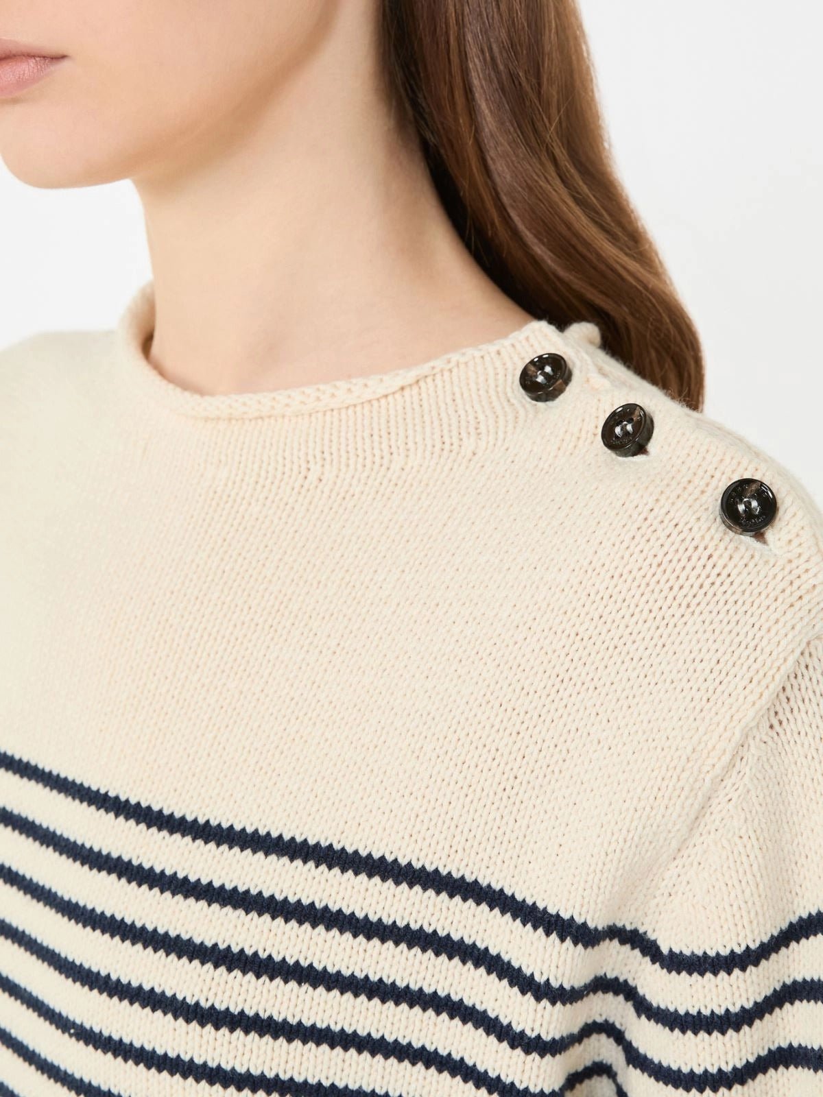 Young Ideas/Henmores - Quadro Shoulder Button Striped Jumper - 011 Navy/Cream - S