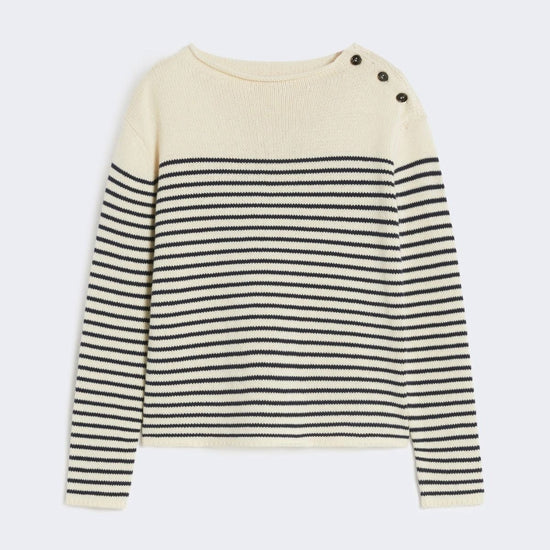 Young Ideas/Henmores - Quadro Shoulder Button Striped Jumper - 011 Navy/Cream - S