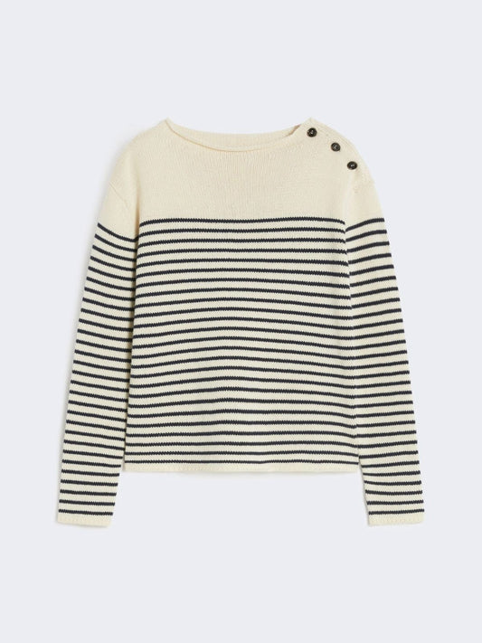 Young Ideas/Henmores - Quadro Shoulder Button Striped Jumper - 011 Navy/Cream - S