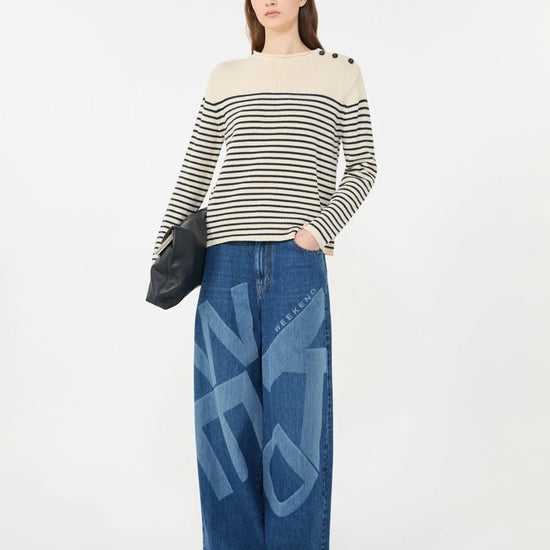 Young Ideas/Henmores - Quadro Shoulder Button Striped Jumper - 011 Navy/Cream - S