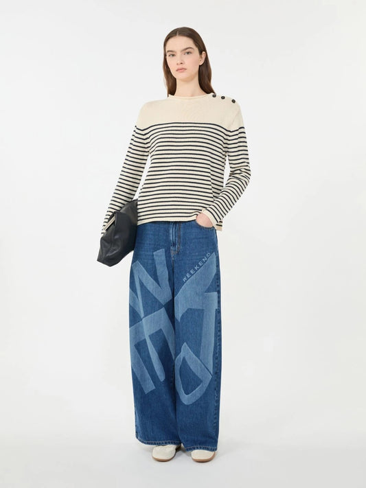 Young Ideas/Henmores - Quadro Shoulder Button Striped Jumper - 011 Navy/Cream - S