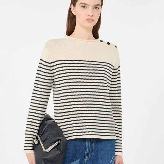 Young Ideas/Henmores - Quadro Shoulder Button Striped Jumper - 011 Navy/Cream - S