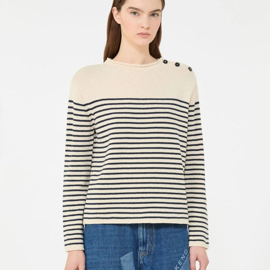 Young Ideas/Henmores - Quadro Shoulder Button Striped Jumper - 011 Navy/Cream - S