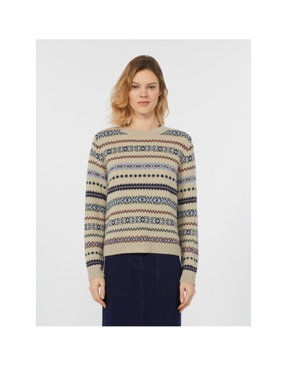 Young Ideas/Henmores - Quirite Jacquard Crew Neck Jumper - 025 Ecru - XS