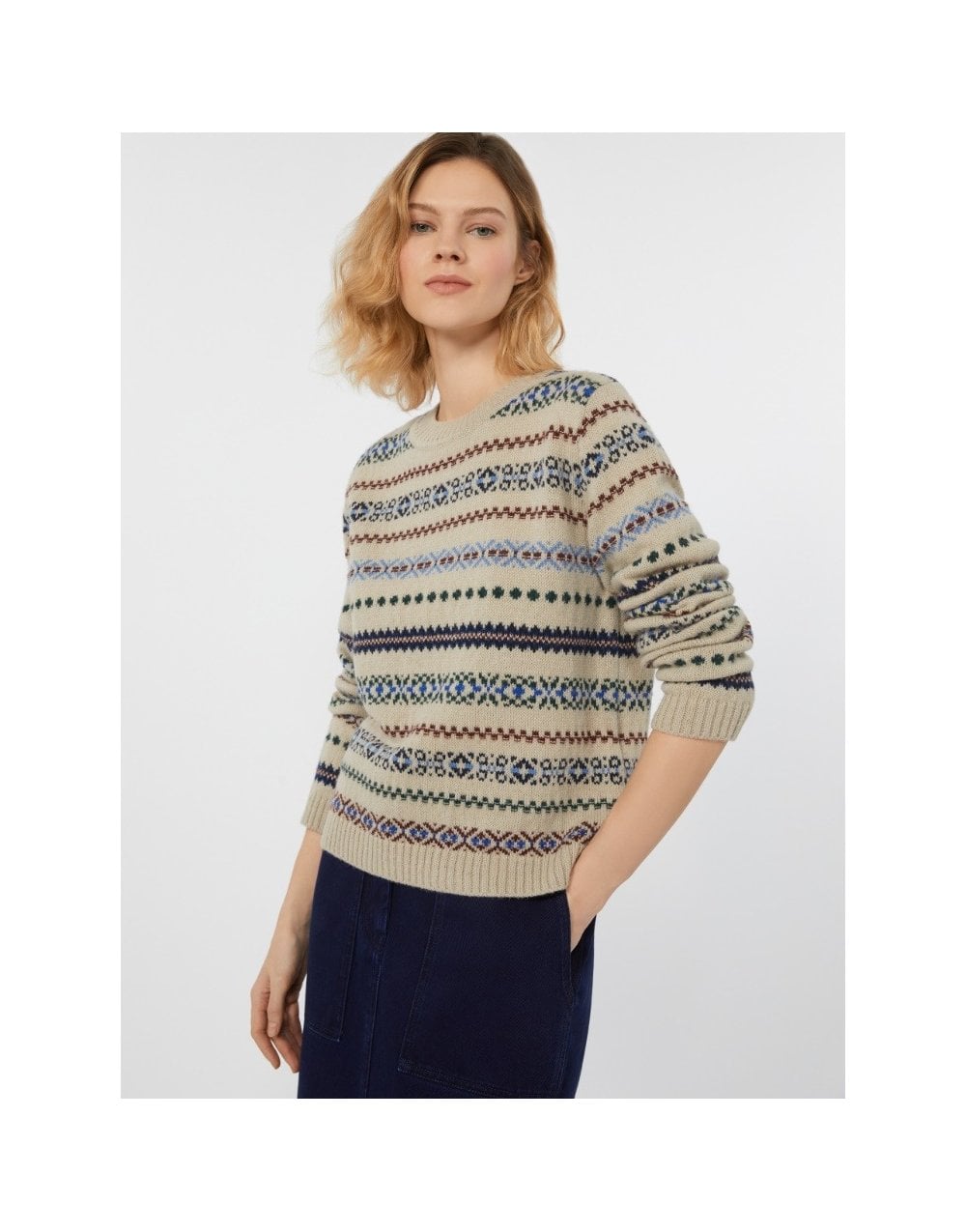 Young Ideas/Henmores - Quirite Jacquard Crew Neck Jumper - 025 Ecru - XS