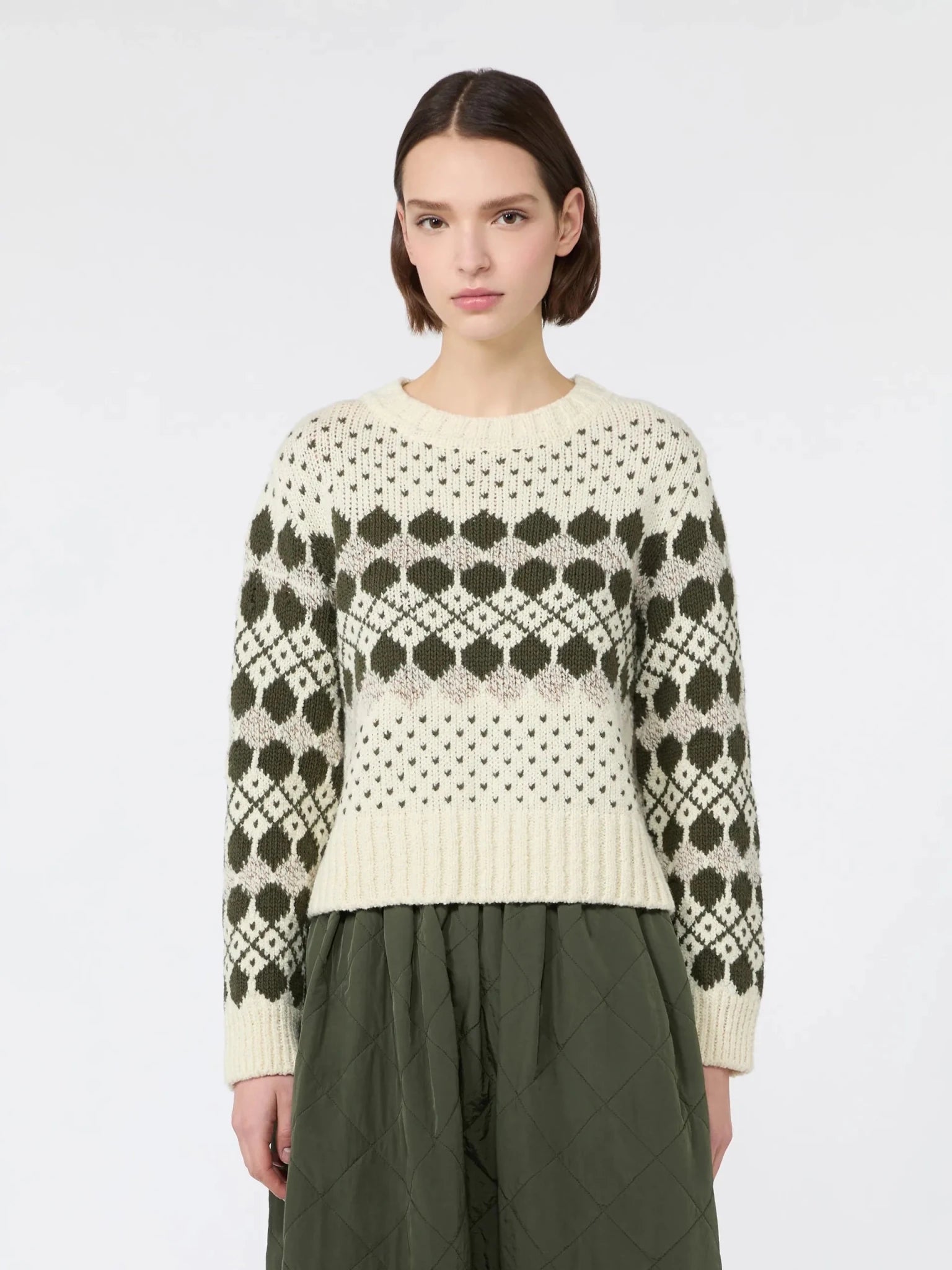 Young Ideas & Henmores -Ranch Geometric Pattern Jumper -001 Khaki/Ecru -XS