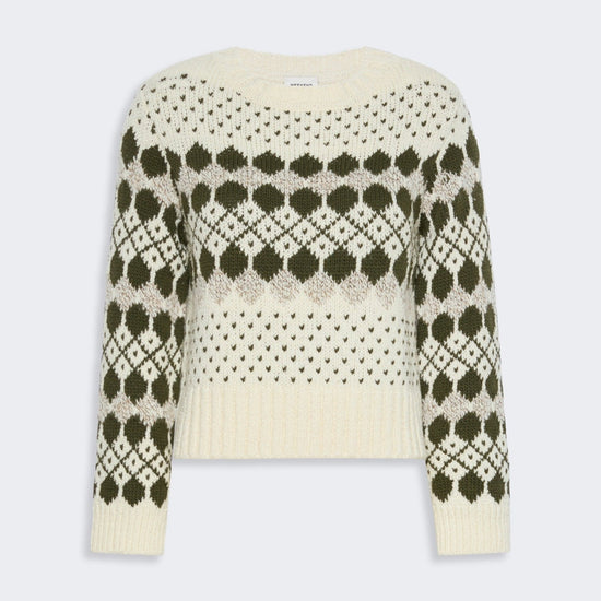 Young Ideas & Henmores -Ranch Geometric Pattern Jumper -001 Khaki/Ecru -XS