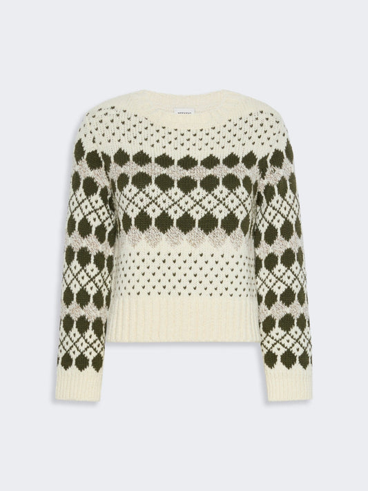 Young Ideas & Henmores -Ranch Geometric Pattern Jumper -001 Khaki/Ecru -XS