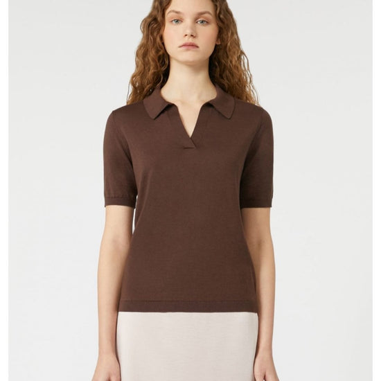 Young Ideas/Henmores - Roncolo Collared Short Sleeve Knitted Top - 005 Chocolate - S