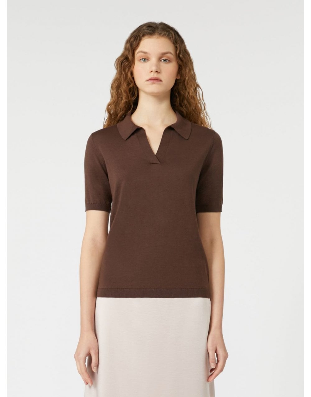 Young Ideas/Henmores - Roncolo Collared Short Sleeve Knitted Top - 005 Chocolate - S