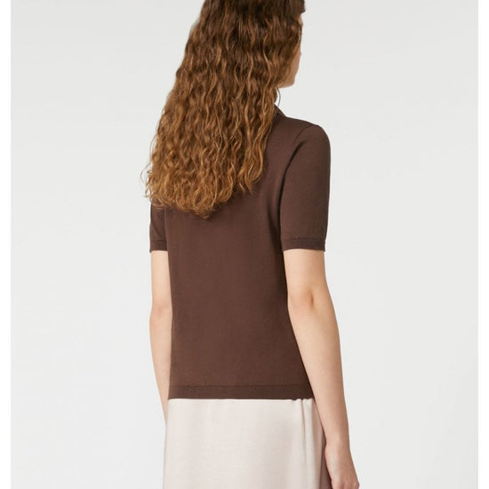 Young Ideas/Henmores - Roncolo Collared Short Sleeve Knitted Top - 005 Chocolate - S
