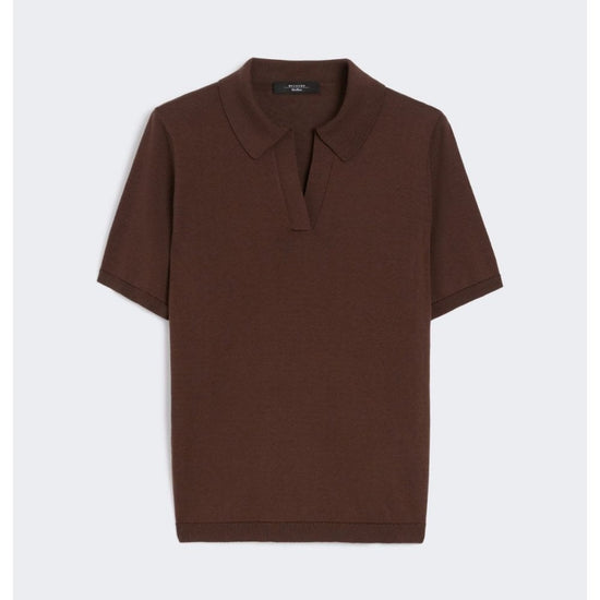 Young Ideas/Henmores - Roncolo Collared Short Sleeve Knitted Top - 005 Chocolate - S