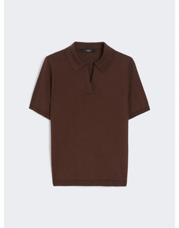 Young Ideas/Henmores - Roncolo Collared Short Sleeve Knitted Top - 005 Chocolate - S