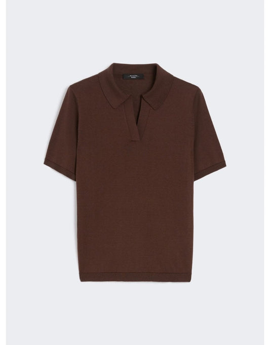 Young Ideas/Henmores - Roncolo Collared Short Sleeve Knitted Top - 005 Chocolate - S