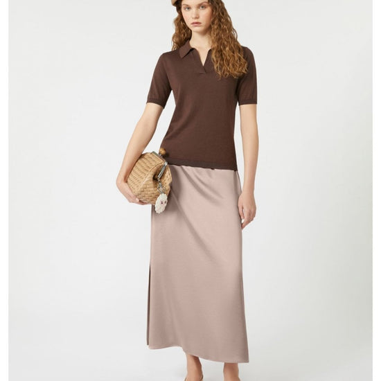 Young Ideas/Henmores - Roncolo Collared Short Sleeve Knitted Top - 005 Chocolate - S
