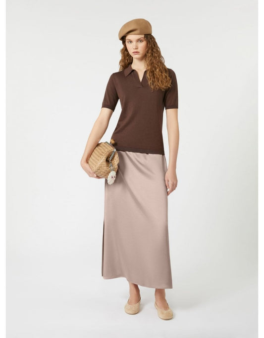 Young Ideas/Henmores - Roncolo Collared Short Sleeve Knitted Top - 005 Chocolate - S