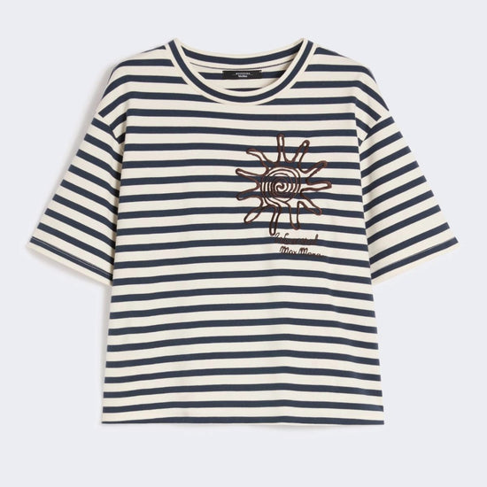 Young Ideas/Henmores - Sabato Striped Sun T-Shirt - 005 Navy Pinstripes - XS