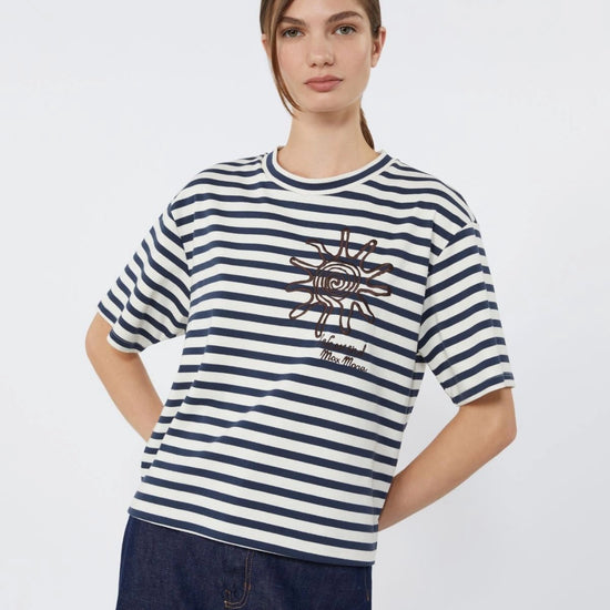 Young Ideas/Henmores - Sabato Striped Sun T-Shirt - 005 Navy Pinstripes - XS