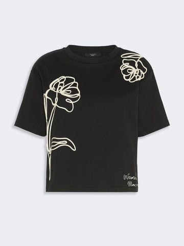 Young Ideas & Henmores -Sala Flower Embroidered T-Shirt -008 Black -XS