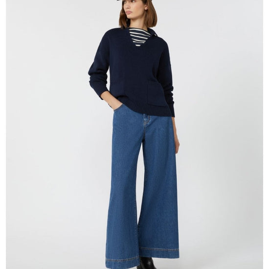 Young Ideas/Henmores - Saloon Double Pocket Collared Jumper - 006 Navy - XS