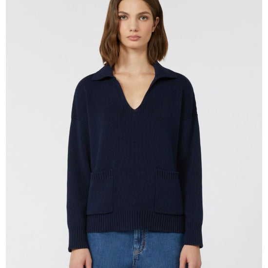 Young Ideas/Henmores - Saloon Double Pocket Collared Jumper - 006 Navy - XS