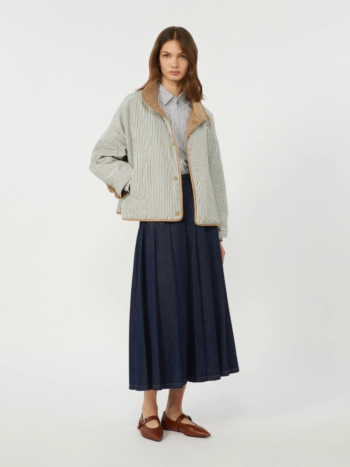 Young Ideas/Henmores - Smalto Reversible Striped Downproof Jacket - 010 Hazelnut Brown - 6