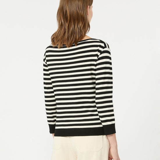 Young Ideas & Henmores -Stecca Striped Boat Neck Knit -019 Black/White -XS