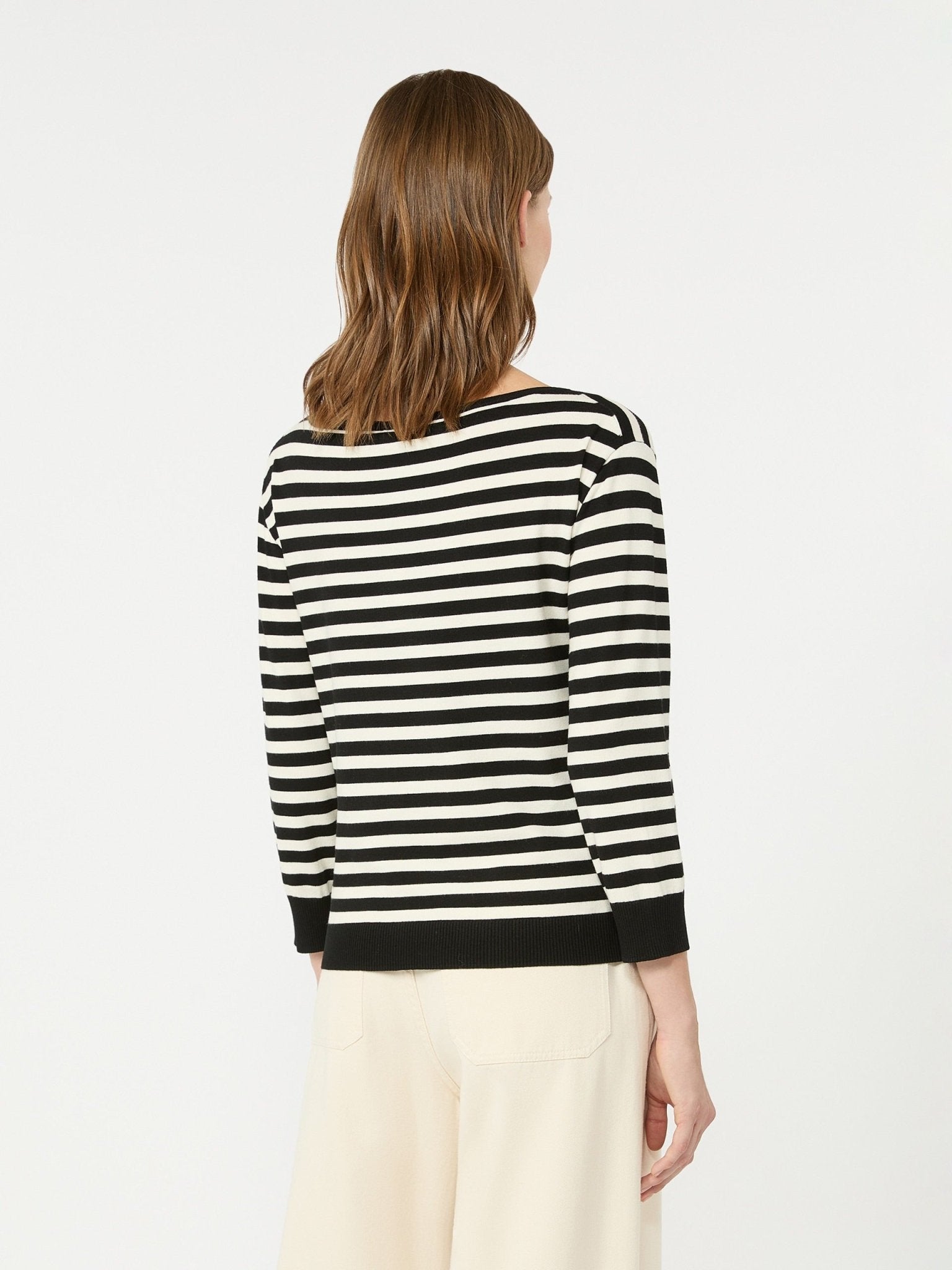 Young Ideas & Henmores -Stecca Striped Boat Neck Knit -019 Black/White -XS