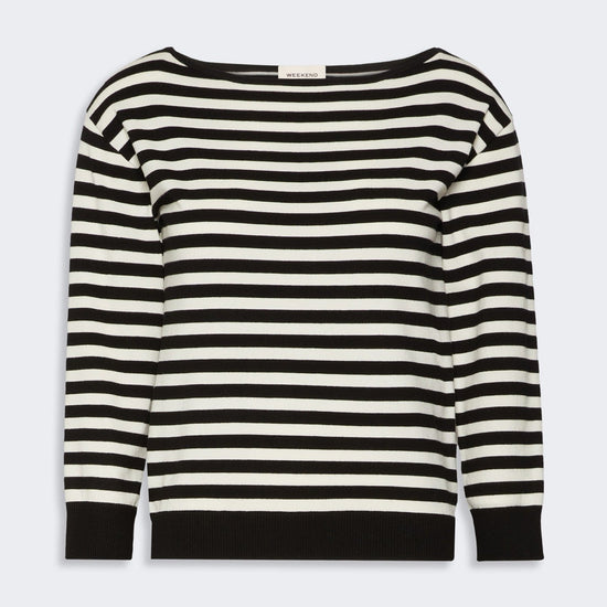Young Ideas & Henmores -Stecca Striped Boat Neck Knit -019 Black/White -XS