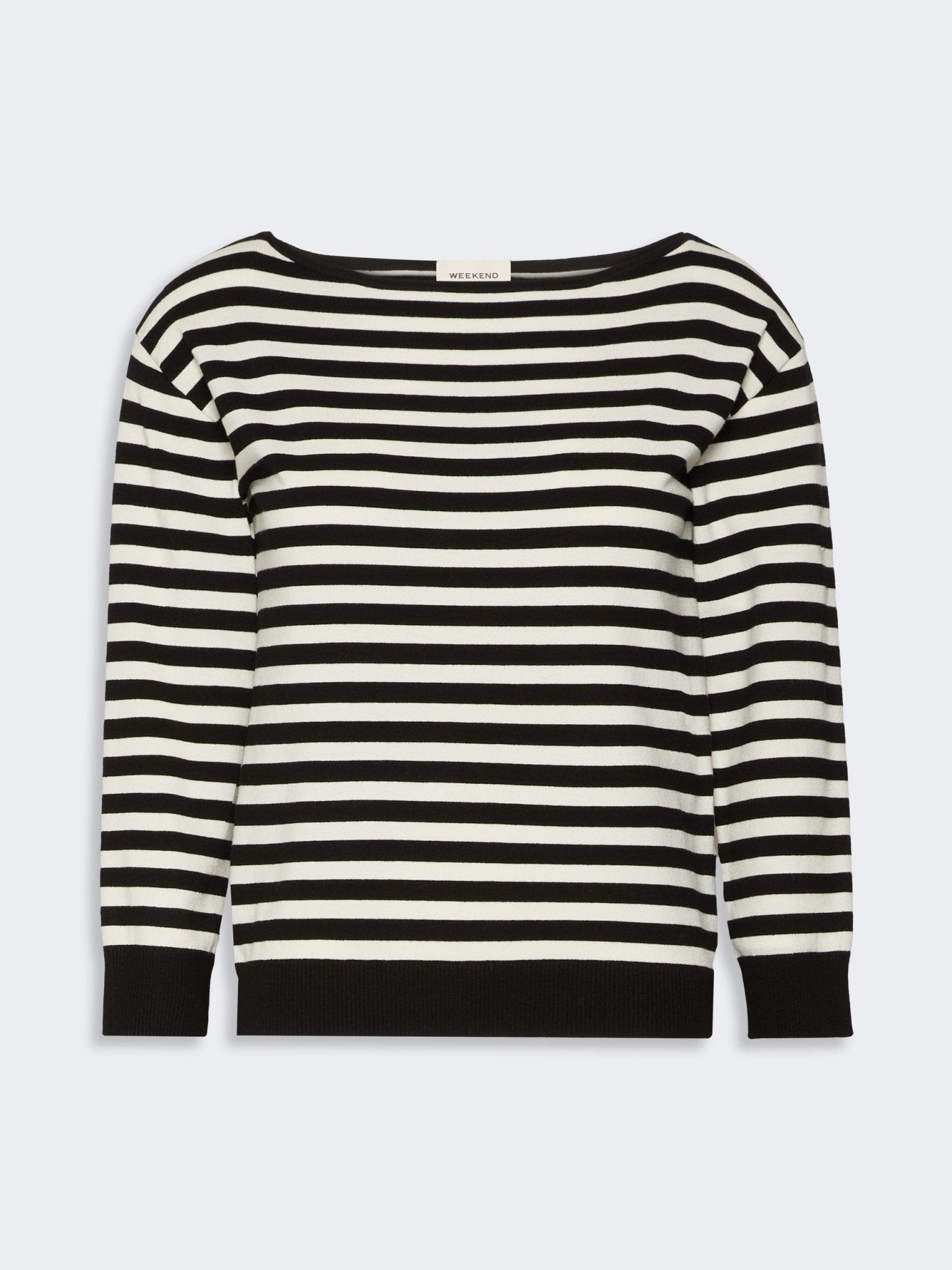 Young Ideas & Henmores -Stecca Striped Boat Neck Knit -019 Black/White -XS