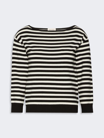 Young Ideas & Henmores -Stecca Striped Boat Neck Knit -019 Black/White -XS